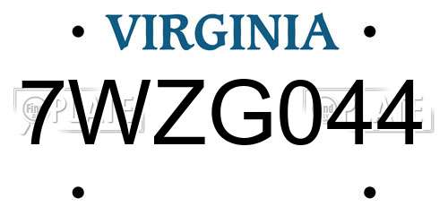 7WZG044 Virginia License Plate