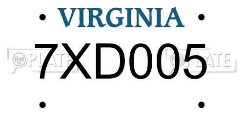 7XD005 Virginia License Plate