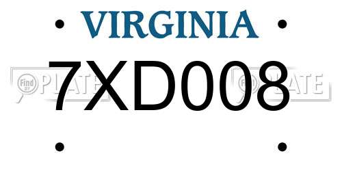 7XD008 Virginia License Plate