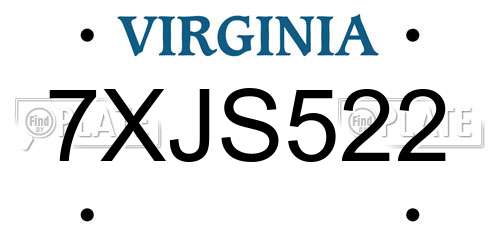 7XJS522 Virginia License Plate