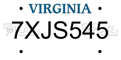 7XJS545 Virginia License Plate