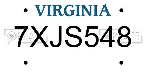 7XJS548 Virginia License Plate