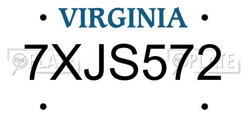 7XJS572 Virginia License Plate