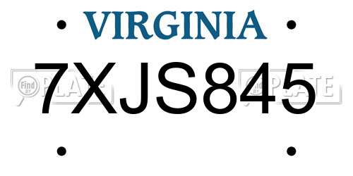 7XJS845 Virginia License Plate