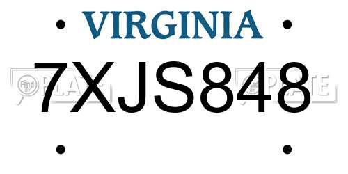 7XJS848 Virginia License Plate