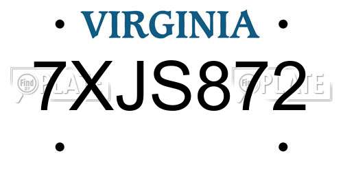 7XJS872 Virginia License Plate