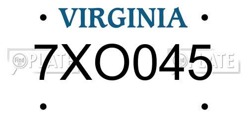 7XO045 Virginia License Plate