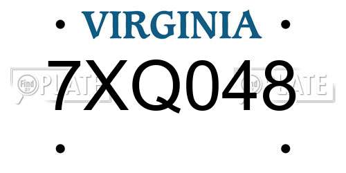 7XQ048 Virginia License Plate