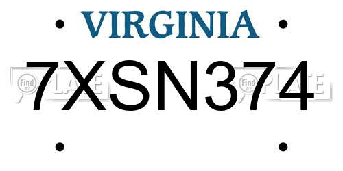 7XSN374 Virginia License Plate