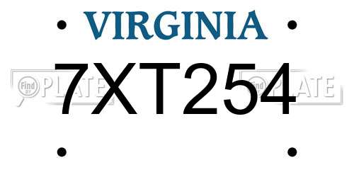 7XT254 Virginia License Plate
