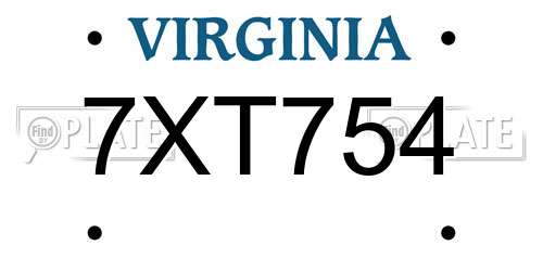 7XT754 Virginia License Plate
