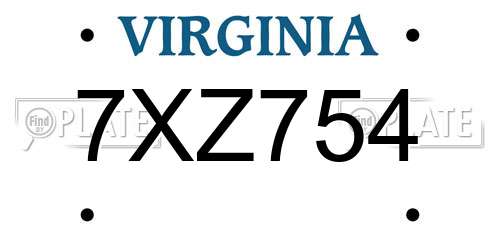 7XZ754 Virginia License Plate