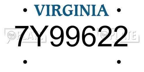 7Y99622 Virginia License Plate