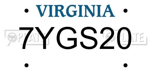 7YGS20 Virginia License Plate