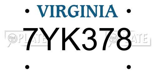 7YK378 Virginia License Plate