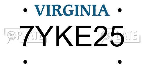 7YKE25 Virginia License Plate