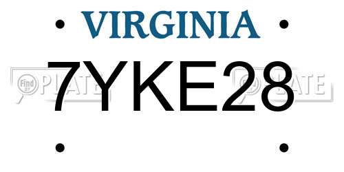 7YKE28 Virginia License Plate