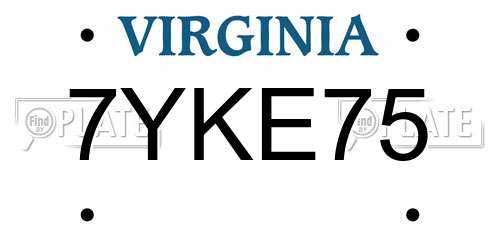 7YKE75 Virginia License Plate