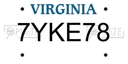 7YKE78 Virginia License Plate