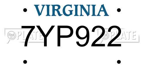 7YP922 Virginia License Plate