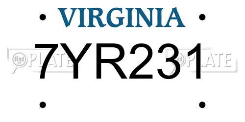 7YR231 Virginia License Plate