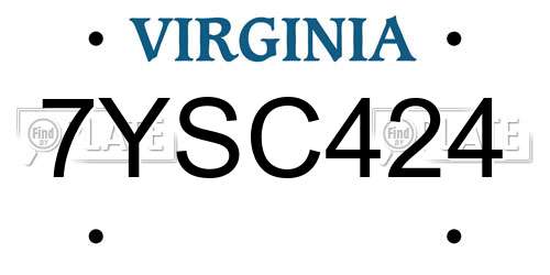 7YSC424 Virginia License Plate