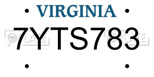 7YTS783 Virginia License Plate