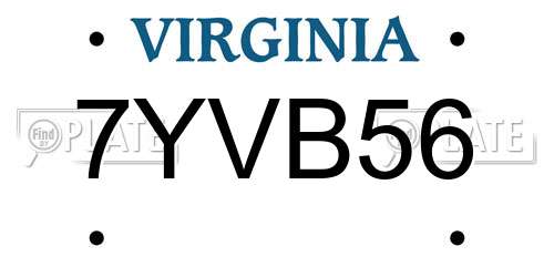 7YVB56 Virginia License Plate