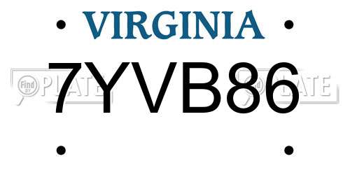7YVB86 Virginia License Plate