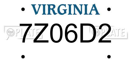 7Z06D2 Virginia License Plate