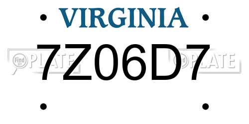7Z06D7 Virginia License Plate