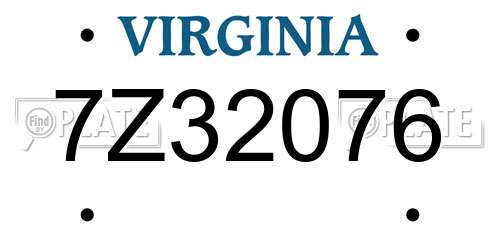 7Z32076 Virginia License Plate