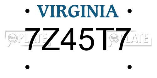 7Z45T7 Virginia License Plate