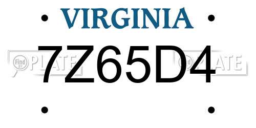 7Z65D4 Virginia License Plate