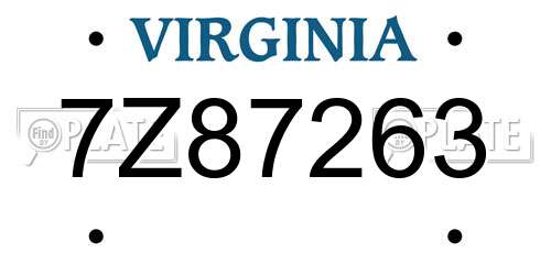 7Z87263 Virginia License Plate