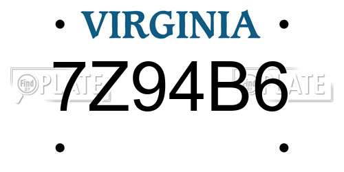 7Z94B6 Virginia License Plate