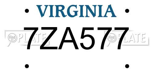 7ZA577 Virginia License Plate