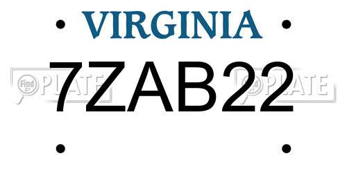 7ZAB22 Virginia License Plate
