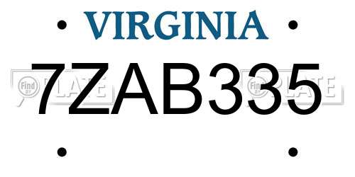 7ZAB335 Virginia License Plate