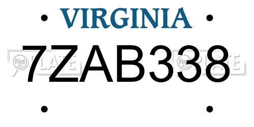 7ZAB338 Virginia License Plate