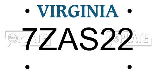 7ZAS22 Virginia License Plate