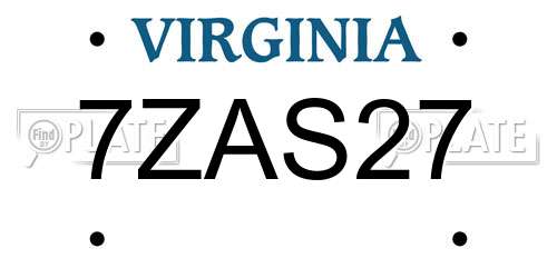7ZAS27 Virginia License Plate