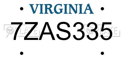 7ZAS335 Virginia License Plate