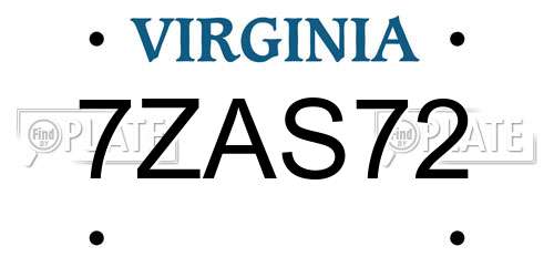 7ZAS72 Virginia License Plate
