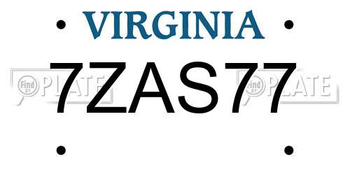 7ZAS77 Virginia License Plate