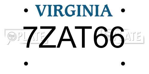 7ZAT66 Virginia License Plate