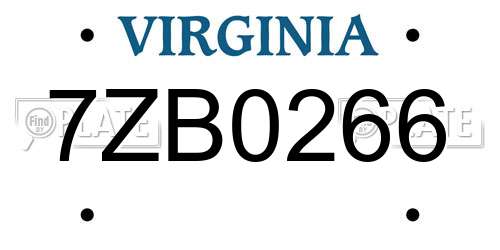 7ZB0266 Virginia License Plate