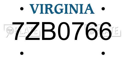 7ZB0766 Virginia License Plate