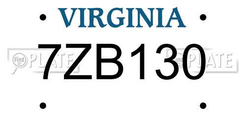 7ZB130 Virginia License Plate