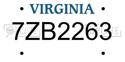 7ZB2263 Virginia License Plate
